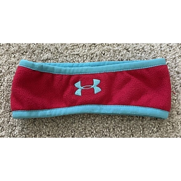 Under Armour UA Fleece Headband Youth Red Turquoise OSFA Passion Snow Winter - Picture 1 of 7